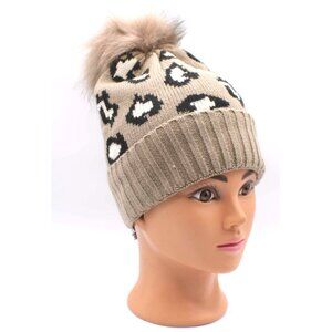 Pacific Sunwear PacSun Leopard Pom Pom Beanie Hat One Size Tan/Black Acrylic New